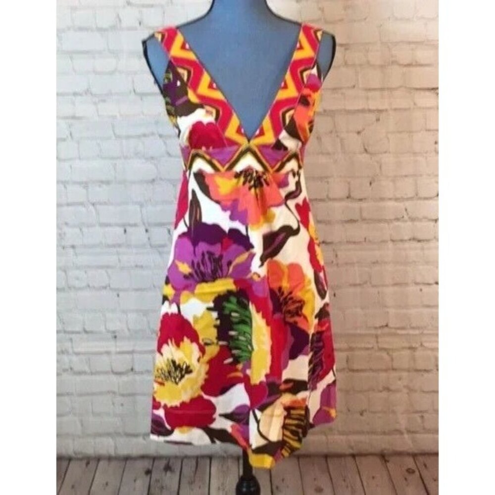 a.n.a. Bright Floral Dress Deep V Neck Low Cut Square Back Sleeveless Size 4